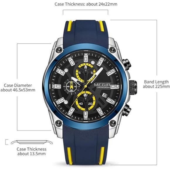 Men's Analogue SportChronograph Luminous Quartz Watch with Fashion SiliconeStrap - Picture 4 of 6